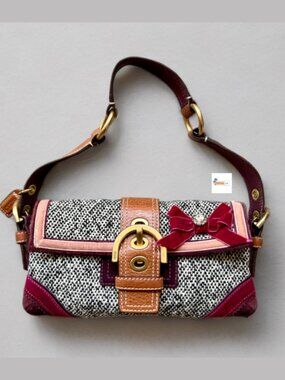 Coach Y2K Tweed Purple Suede Bow Baguette Shoulder Bag 8F01 Turkey